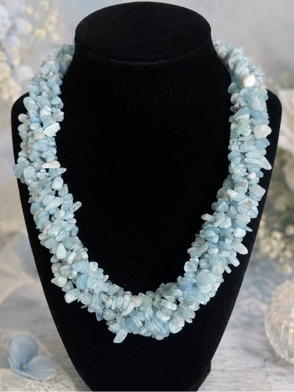Stauer Aquamarine Chip Statement Necklace  5 Strands - Shades of Sea